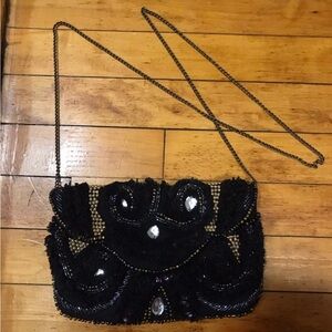 Francesca's Collections Black Beaded Crossbody with Crystal Accents